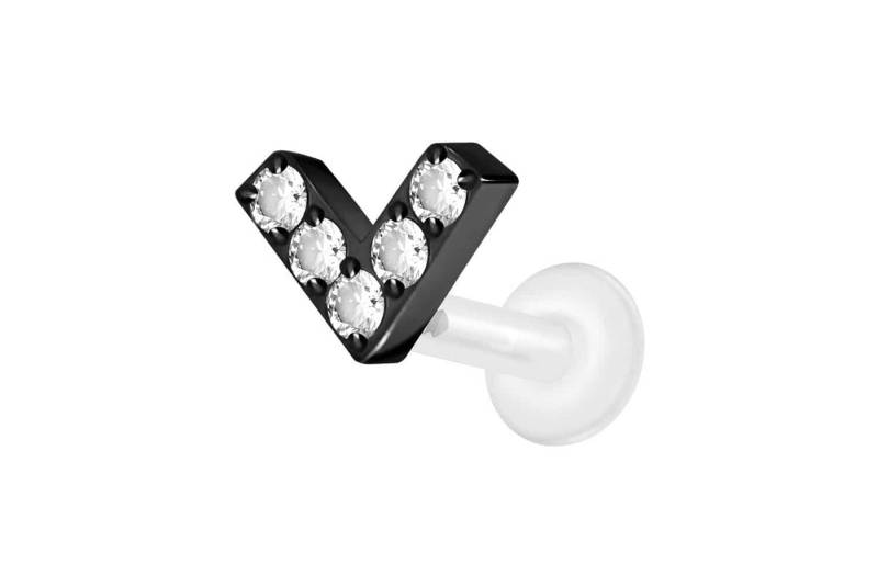 PIERCINGLINE Piercing-Set PTFE Labret mit Innengewinde + Titan-Aufsatz V + EINGEFASSTE (Labrets / 1 Stk) von PIERCINGLINE