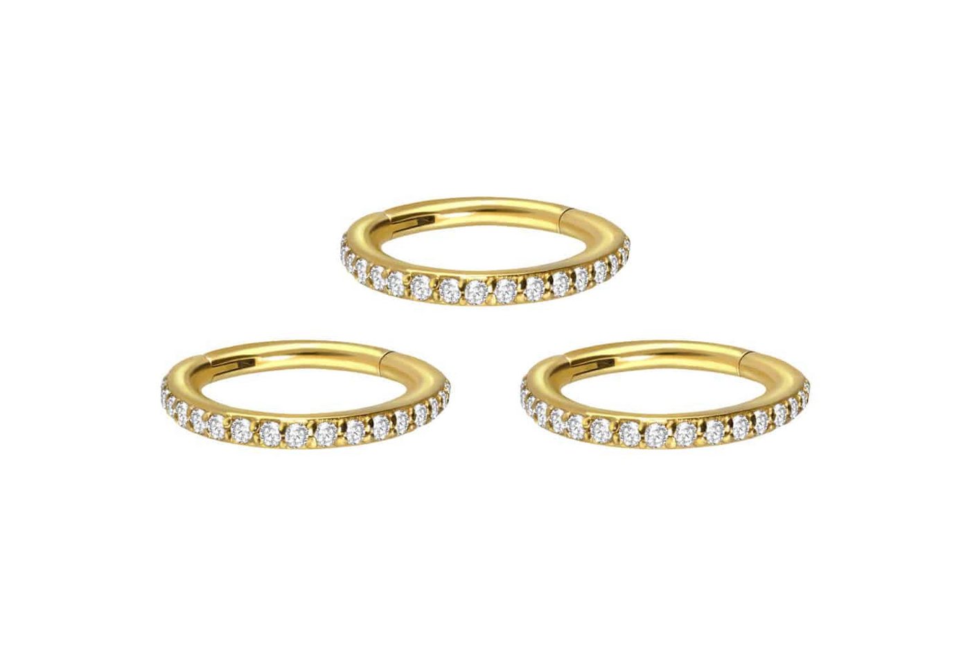 PIERCINGLINE Piercing-Set SET Chirurgenstahl Segmentring Clicker EINGEFASSTE KRISTALLE ++Neues (Clicker, 3er Set) von PIERCINGLINE