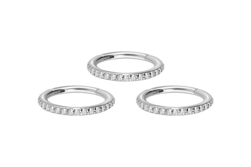 PIERCINGLINE Piercing-Set SET Chirurgenstahl Segmentring Clicker EINGEFASSTE KRISTALLE ++Neues (Clicker, 3er Set) von PIERCINGLINE
