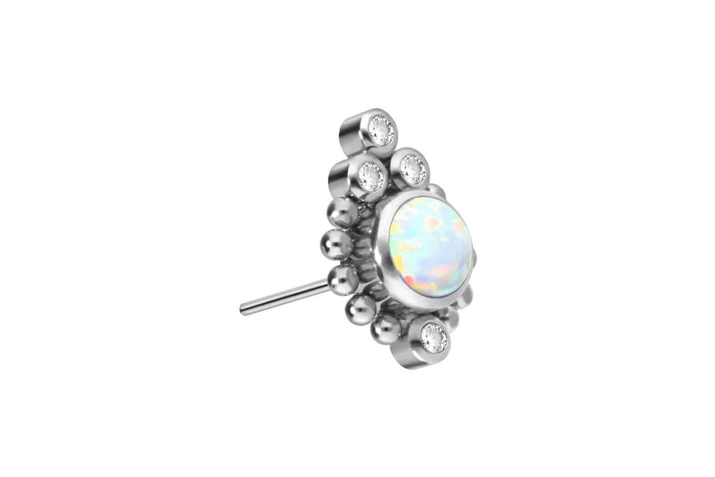 PIERCINGLINE Piercing-Set Titan Aufsatz mit Push Pin SYNTHETISCHER OPAL + 4 KRISTALLE + KUGELN (Push Pins / 1 Stk) von PIERCINGLINE