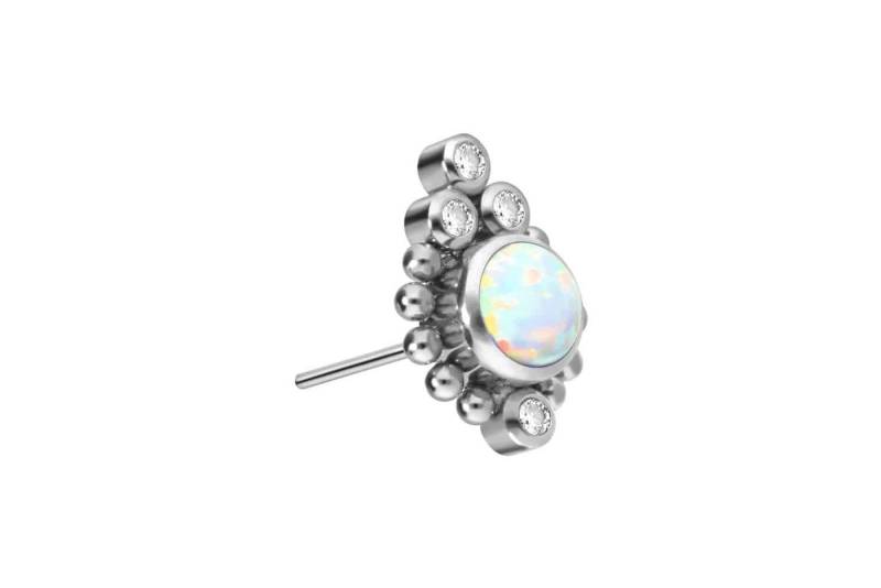 PIERCINGLINE Piercing-Set Titan Aufsatz mit Push Pin SYNTHETISCHER OPAL + 4 KRISTALLE + KUGELN (Push Pins / 1 Stk) von PIERCINGLINE