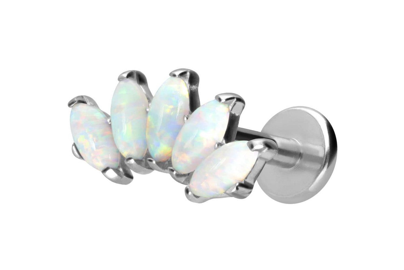 PIERCINGLINE Piercing-Set Titan Labret mit Innengewinde BOGEN + SYNTHETISCHE OPALE (Labrets / 1 Stk) von PIERCINGLINE