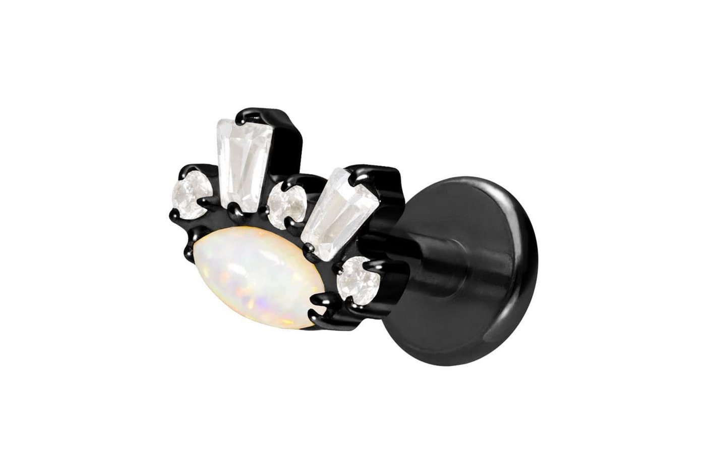 PIERCINGLINE Piercing-Set Titan Labret mit Innengewinde SYNTHETISCHER OPAL + KRISTALLE (Labrets / 1 Stk) von PIERCINGLINE