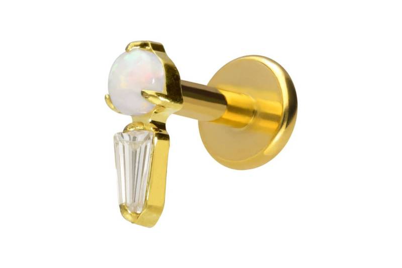 PIERCINGLINE Piercing-Set Titan Labret mit Innengewinde SYNTHETISCHER OPAL + KRISTALLRECHTECK (Labrets / 1 Stk) von PIERCINGLINE