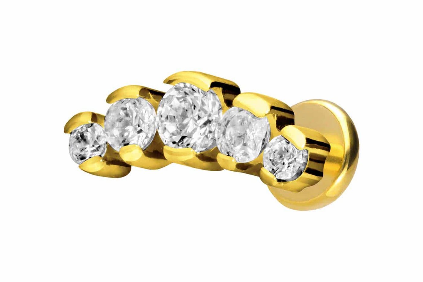 PIERCINGLINE Piercing-Set Titan Labret mit Push Fit 5 EINGEFASSTE KRISTALLE (Labrets / 1 Stk) von PIERCINGLINE