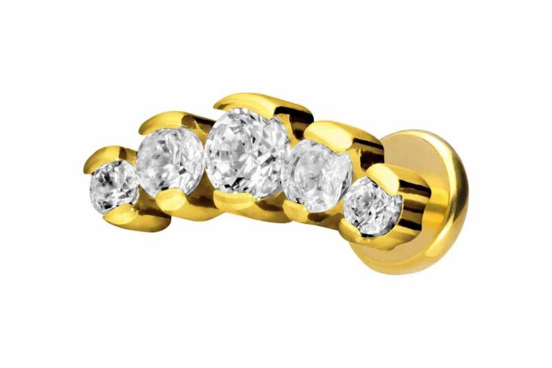 PIERCINGLINE Piercing-Set Titan Labret mit Push Fit 5 EINGEFASSTE KRISTALLE (Labrets / 1 Stk) von PIERCINGLINE