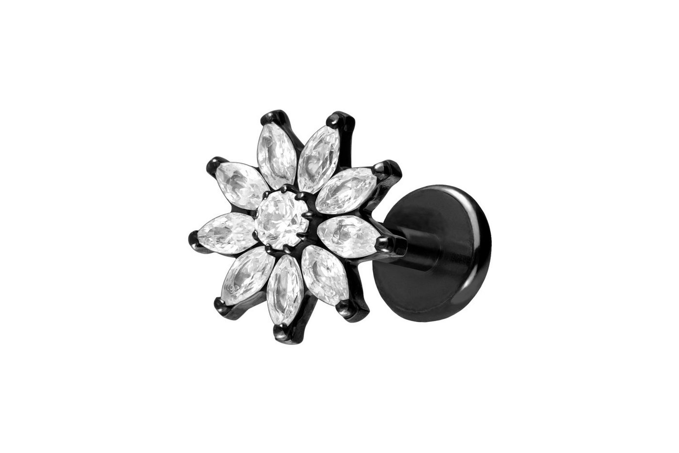 PIERCINGLINE Piercing-Set Titan Labret mit Push Fit KRISTALLBLUME (Labrets, 1-tlg) von PIERCINGLINE
