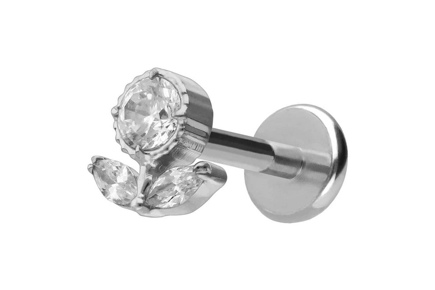 PIERCINGLINE Piercing-Set Titan Labret mit Push Fit KRISTALLBLUME (Labrets, 1-tlg) von PIERCINGLINE