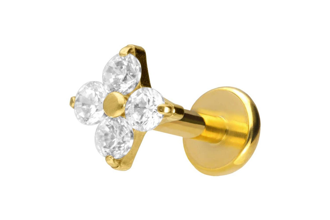 PIERCINGLINE Piercing-Set Titan Labret mit Push Fit KRISTALLBLUME (Labrets / 1 Stk) von PIERCINGLINE