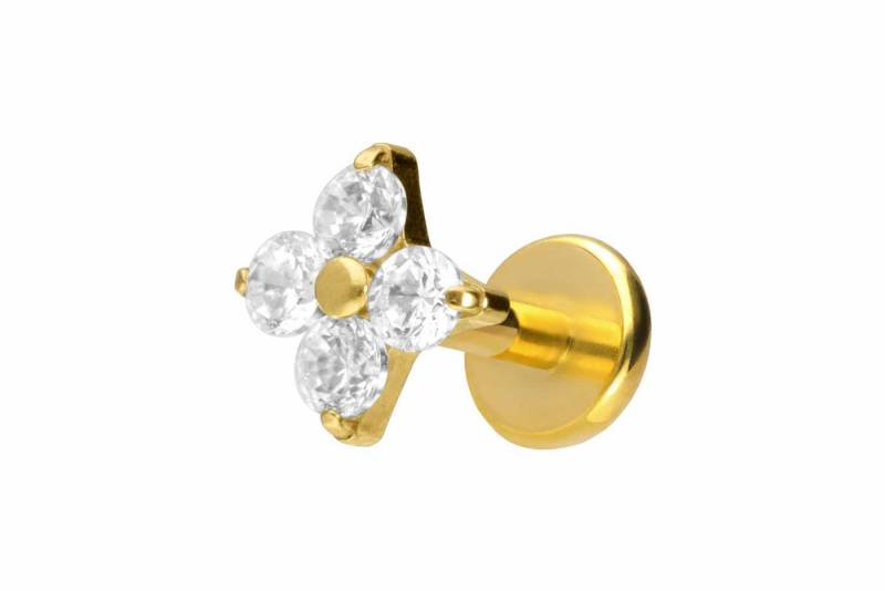 PIERCINGLINE Piercing-Set Titan Labret mit Push Fit KRISTALLBLUME (Labrets / 1 Stk) von PIERCINGLINE