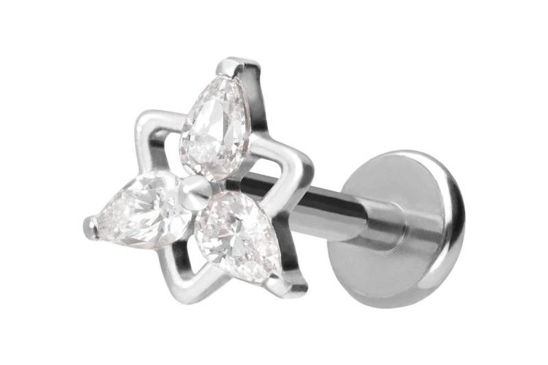 PIERCINGLINE Piercing-Set Titan Labret mit Push Fit KRISTALLBLUME (Labrets / 1 Stk) von PIERCINGLINE