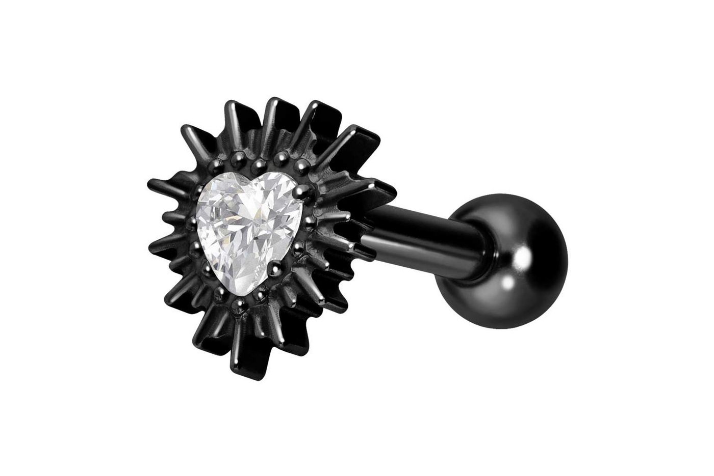 PIERCINGLINE Piercing-Set Titan Ohrpiercing mit Innengewinde KRISTALLHERZ + SONNENSTRAHLEN (Mini-Barbells, 1-tlg) von PIERCINGLINE