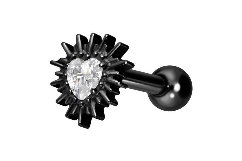 PIERCINGLINE Piercing-Set Titan Ohrpiercing mit Innengewinde KRISTALLHERZ + SONNENSTRAHLEN (Mini-Barbells, 1-tlg) von PIERCINGLINE