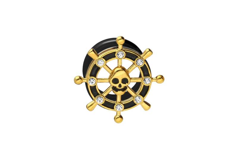 PIERCINGLINE Plug Chirurgenstahl Double Flared Tunnel STEUERRAD + TOTENKOPF (Tunnels, 1-tlg) von PIERCINGLINE
