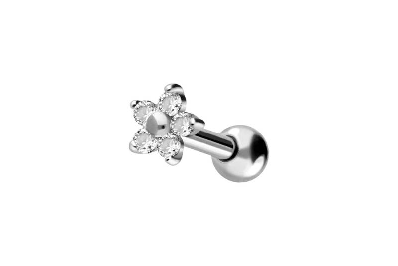 PIERCINGLINE Single-Ohrstecker 18 Karat Gold Ohrpiercing KRISTALLBLUME (Mini-Barbells) von PIERCINGLINE