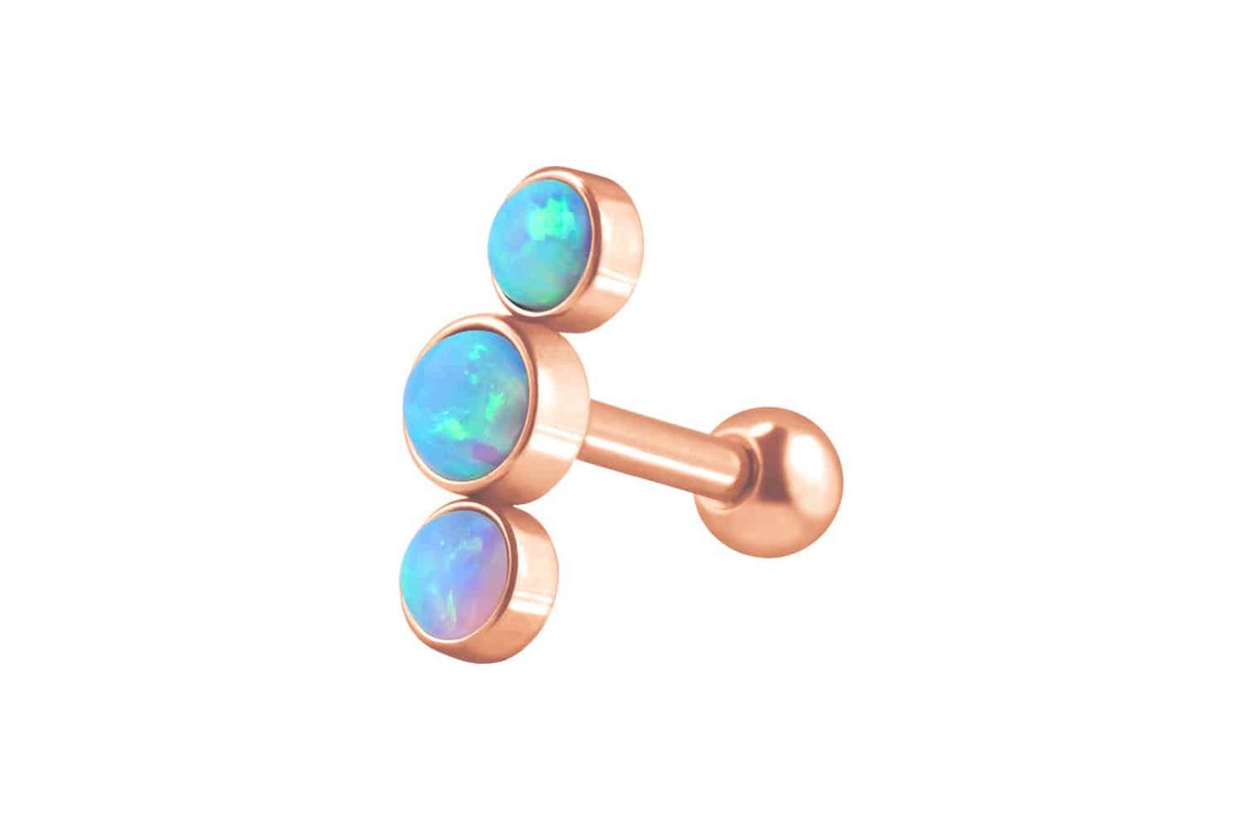 PIERCINGLINE Single-Ohrstecker Chirurgenstahl Ohrpiercing 3 SYNTHETISCHE OPALE (Mini-Barbells / 1 Stk) von PIERCINGLINE