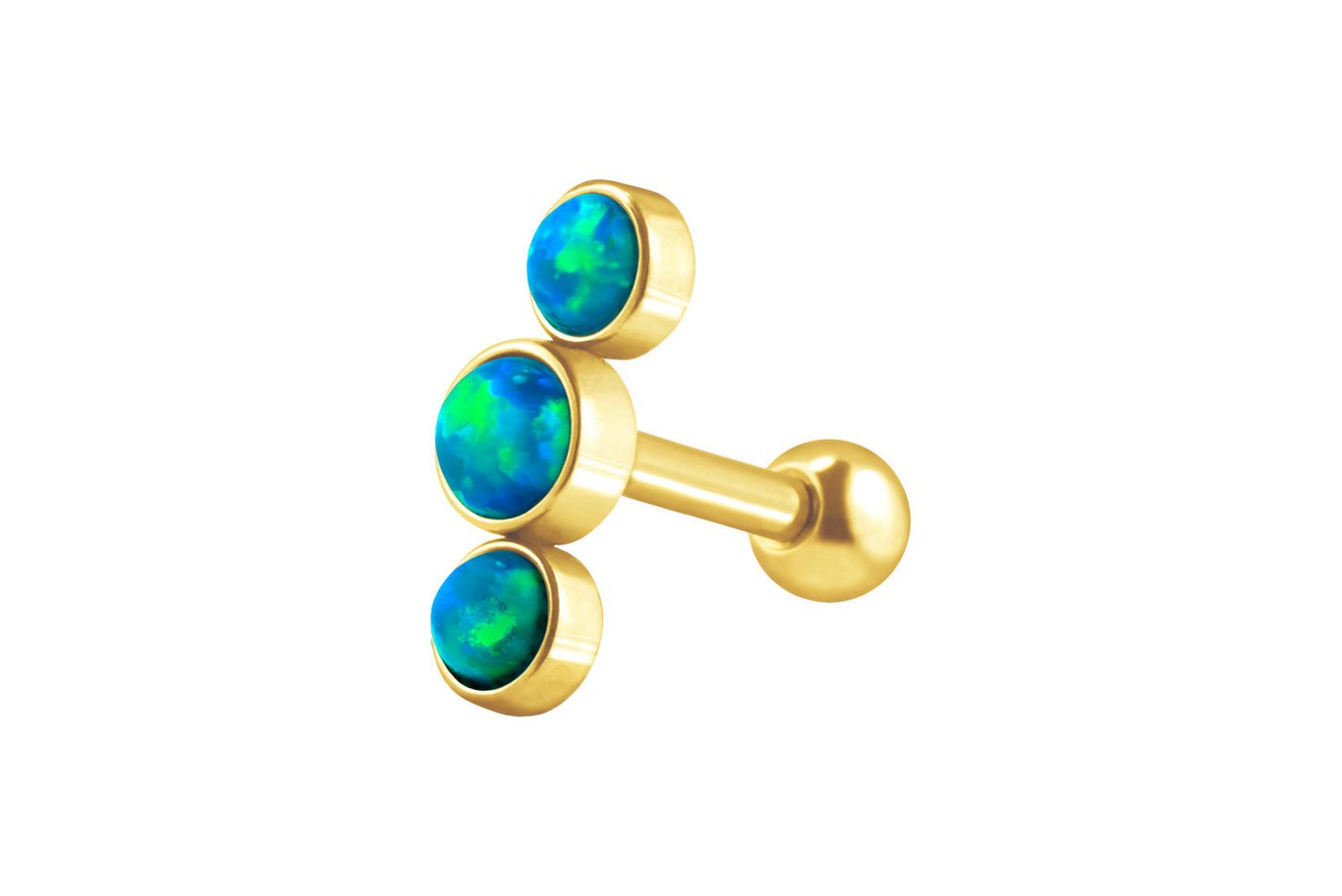 PIERCINGLINE Single-Ohrstecker (Mini-Barbells, Chirurgenstahl Ohrpiercing 3 SYNTHETISCHE OPALE) von PIERCINGLINE