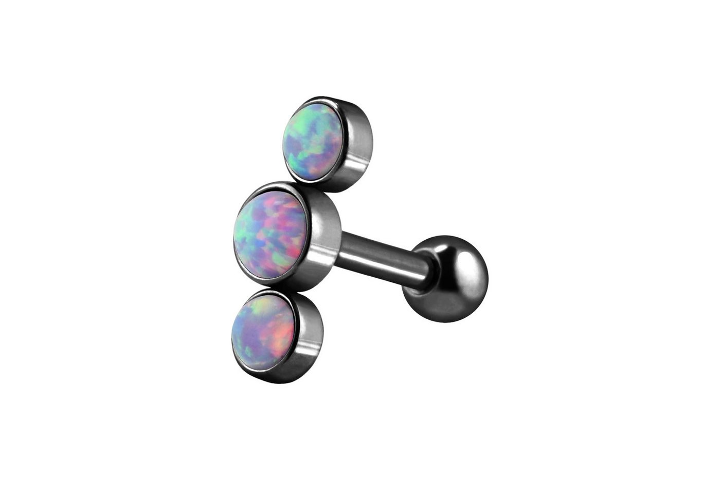 PIERCINGLINE Single-Ohrstecker (Mini-Barbells, Chirurgenstahl Ohrpiercing 3 SYNTHETISCHE OPALE) von PIERCINGLINE