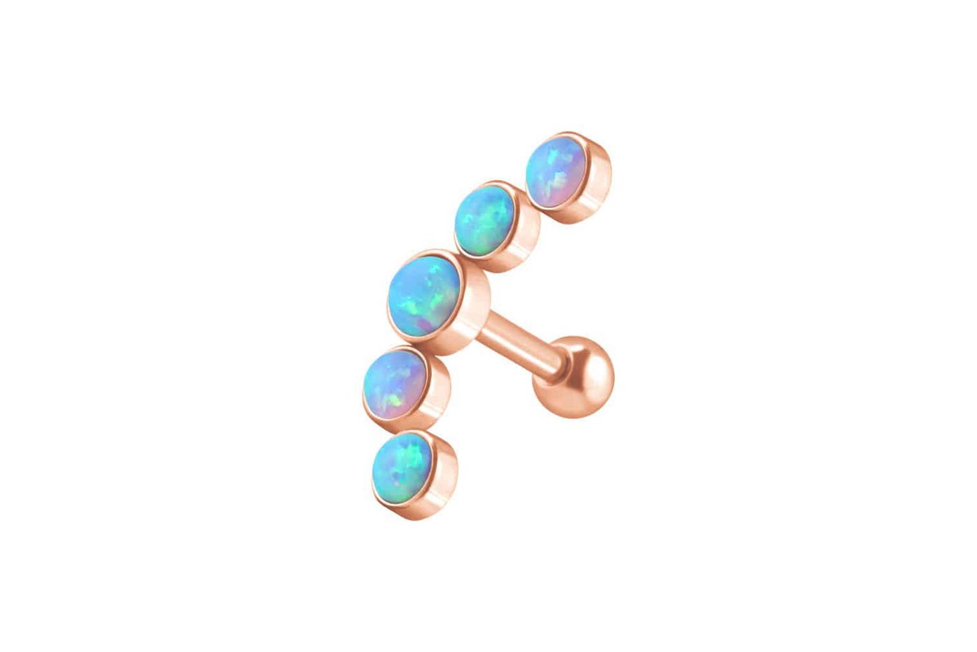 PIERCINGLINE Single-Ohrstecker Chirurgenstahl Ohrpiercing 5 SYNTHETISCHE OPALE (Mini-Barbells / 1 Stk) von PIERCINGLINE