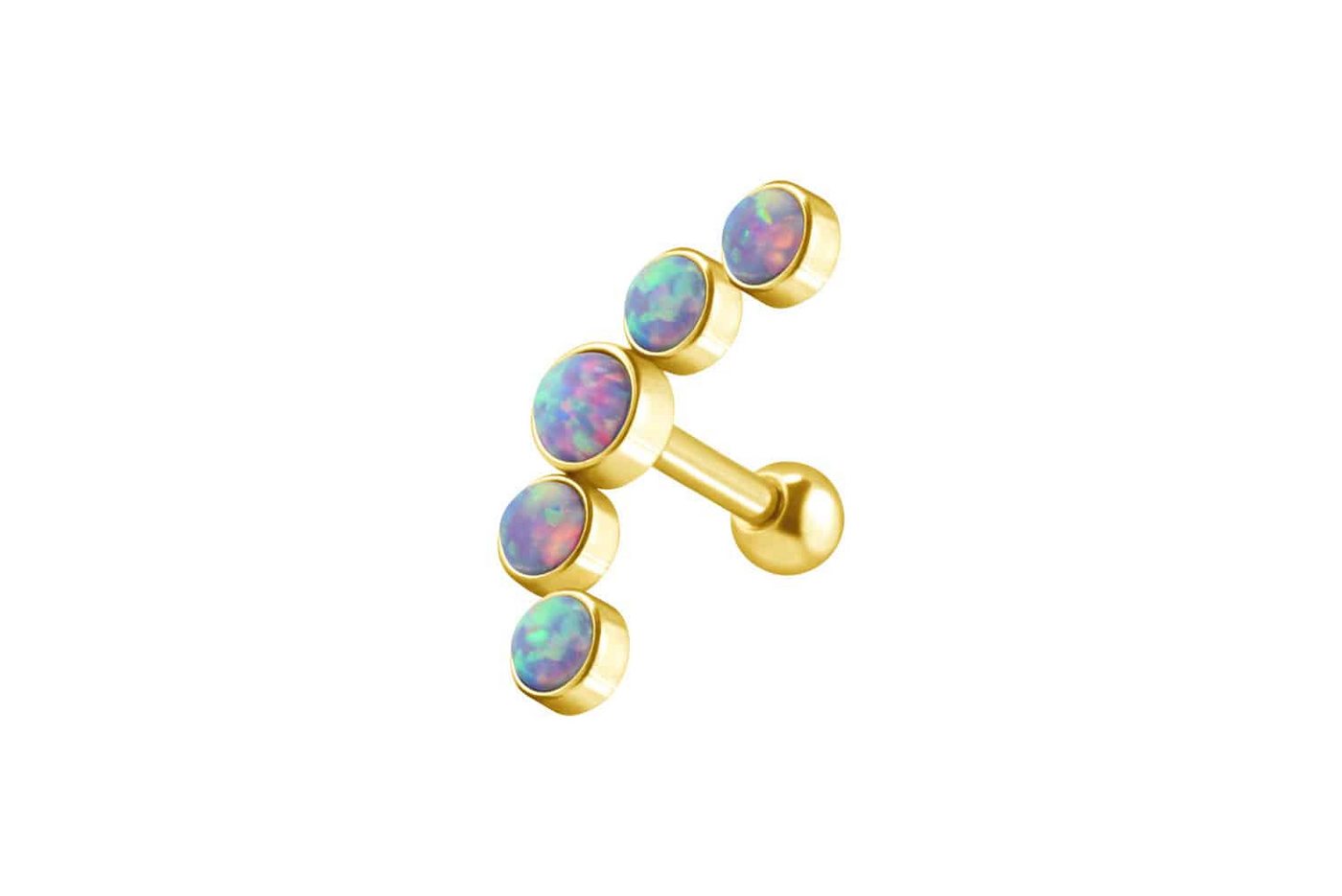 PIERCINGLINE Single-Ohrstecker Chirurgenstahl Ohrpiercing 5 SYNTHETISCHE OPALE (Mini-Barbells / 1 Stk) von PIERCINGLINE