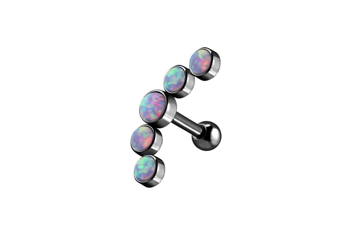 PIERCINGLINE Single-Ohrstecker Chirurgenstahl Ohrpiercing 5 SYNTHETISCHE OPALE (Mini-Barbells / 1 Stk) von PIERCINGLINE