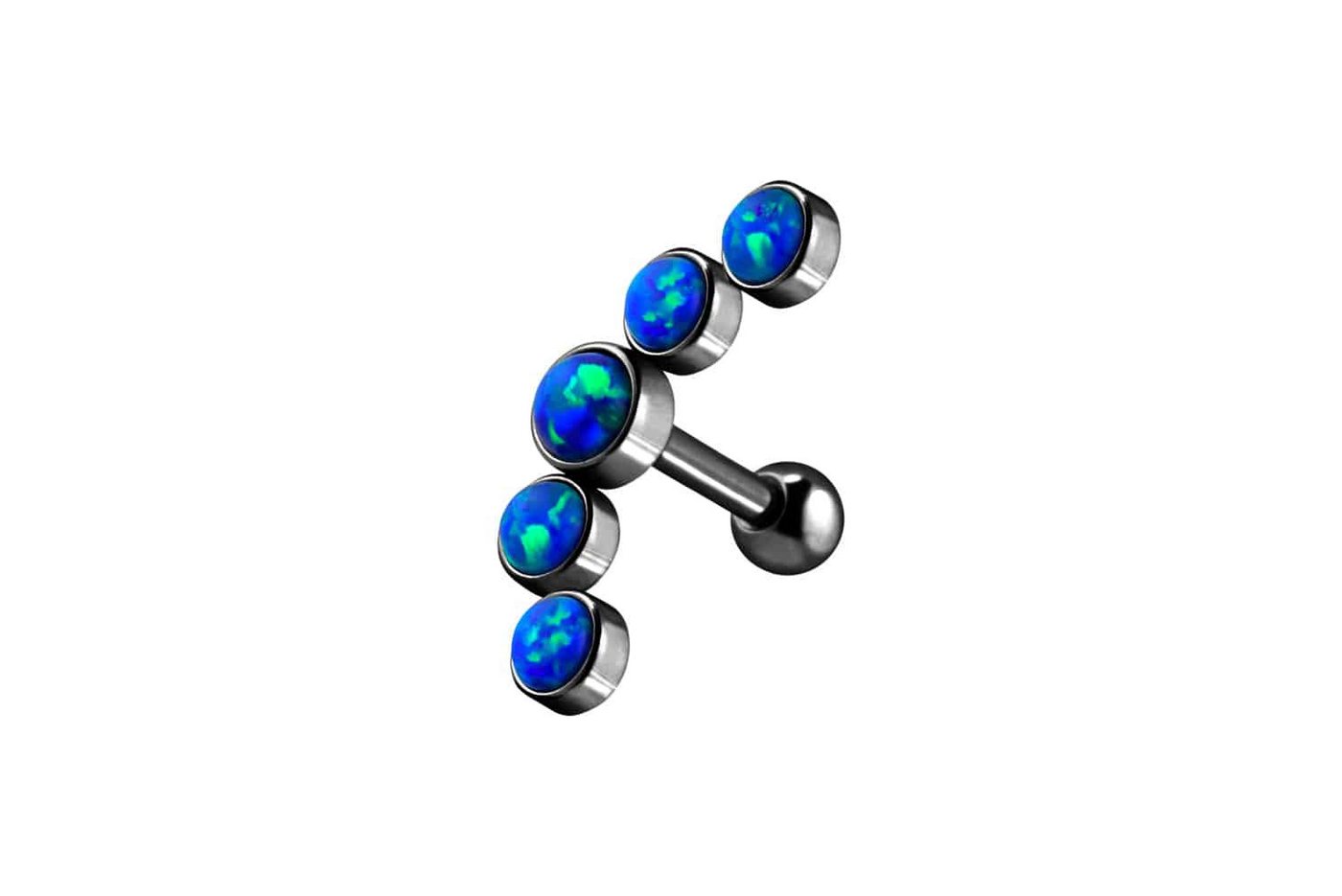 PIERCINGLINE Single-Ohrstecker Chirurgenstahl Ohrpiercing 5 SYNTHETISCHE OPALE (Mini-Barbells / 1 Stk) von PIERCINGLINE