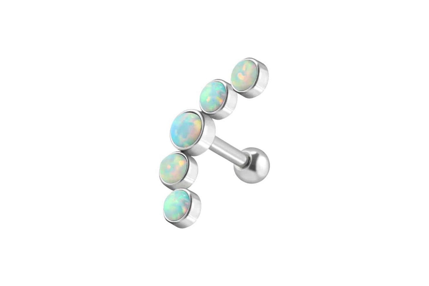 PIERCINGLINE Single-Ohrstecker Chirurgenstahl Ohrpiercing 5 SYNTHETISCHE OPALE (Mini-Barbells / 1 Stk) von PIERCINGLINE