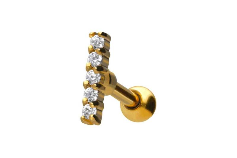 PIERCINGLINE Single-Ohrstecker Chirurgenstahl Ohrpiercing BALKEN + 5 EINGEFASSTE KRISTALLE (Mini-Barbells / 1 Stk) von PIERCINGLINE