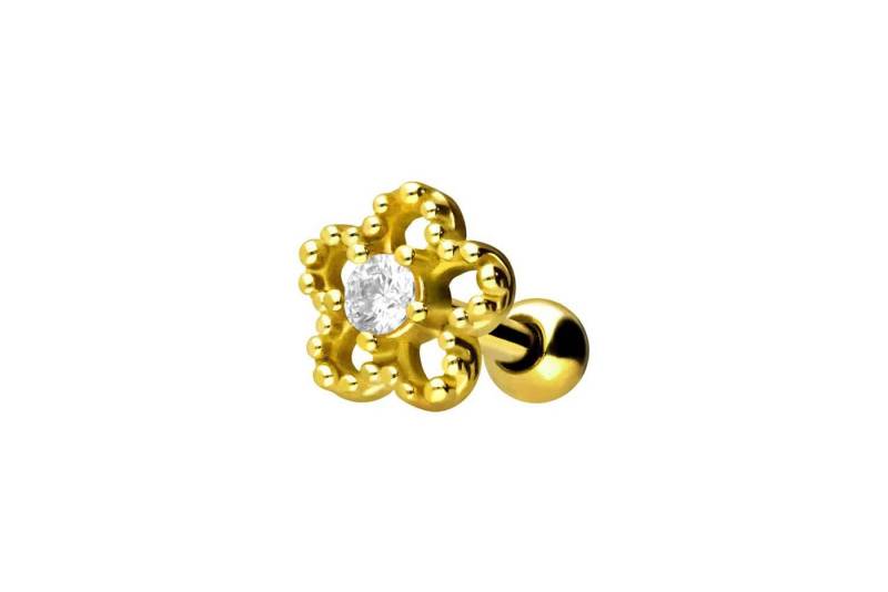 PIERCINGLINE Piercing-Set Chirurgenstahl Ohrpiercing BLUME + KRISTALL (Mini-Barbells, 1-tlg) von PIERCINGLINE