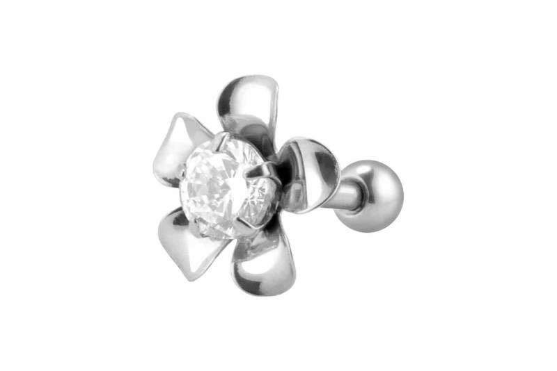 PIERCINGLINE Piercing-Set Chirurgenstahl Ohrpiercing BLUME + KRISTALL (Mini-Barbells, 1-tlg) von PIERCINGLINE