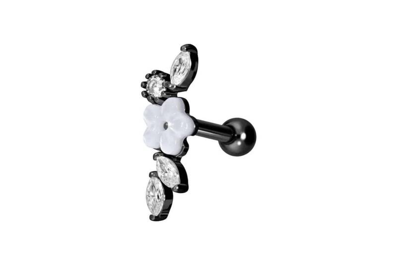 PIERCINGLINE Single-Ohrstecker Chirurgenstahl Ohrpiercing BLUME + KRISTALLBLÄTTER (Mini-Barbells / 1 Stk) von PIERCINGLINE