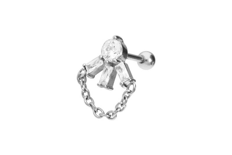 PIERCINGLINE Single-Ohrstecker Chirurgenstahl Ohrpiercing EINGEFASSTE KRISTALLE + KETTE (Mini-Barbells / 1 Stk) von PIERCINGLINE