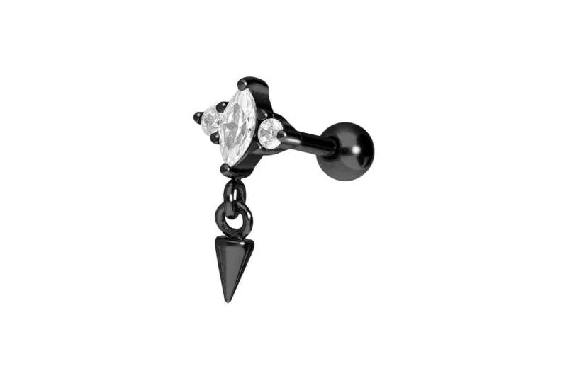 PIERCINGLINE Single-Ohrstecker Chirurgenstahl Ohrpiercing EINGEFASSTE KRISTALLE + SPITZE (Mini-Barbells / 1 Stk) von PIERCINGLINE