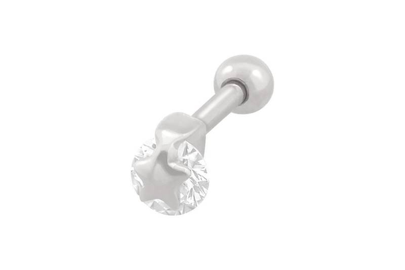 PIERCINGLINE Piercing-Set Chirurgenstahl Ohrpiercing KRISTALL + STERN (Mini-Barbells, 1-tlg) von PIERCINGLINE
