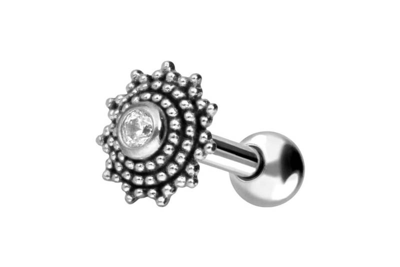 PIERCINGLINE Single-Ohrstecker Chirurgenstahl Ohrpiercing ORIENTALISCHES DESIGN + KRISTALL (Mini-Barbells / 1 Stk) von PIERCINGLINE