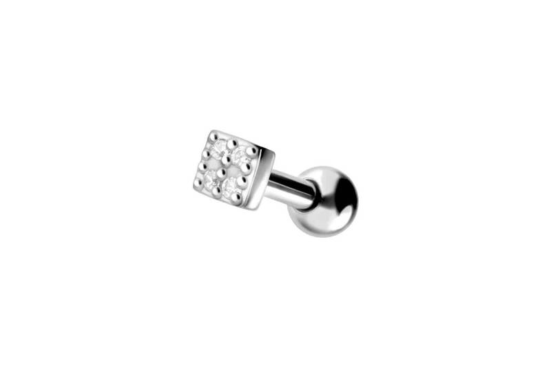 PIERCINGLINE Single-Ohrstecker Chirurgenstahl Ohrpiercing QUADRAT + 4 EINGEFASSTE KRISTALLE (Mini-Barbells / 1 Stk) von PIERCINGLINE