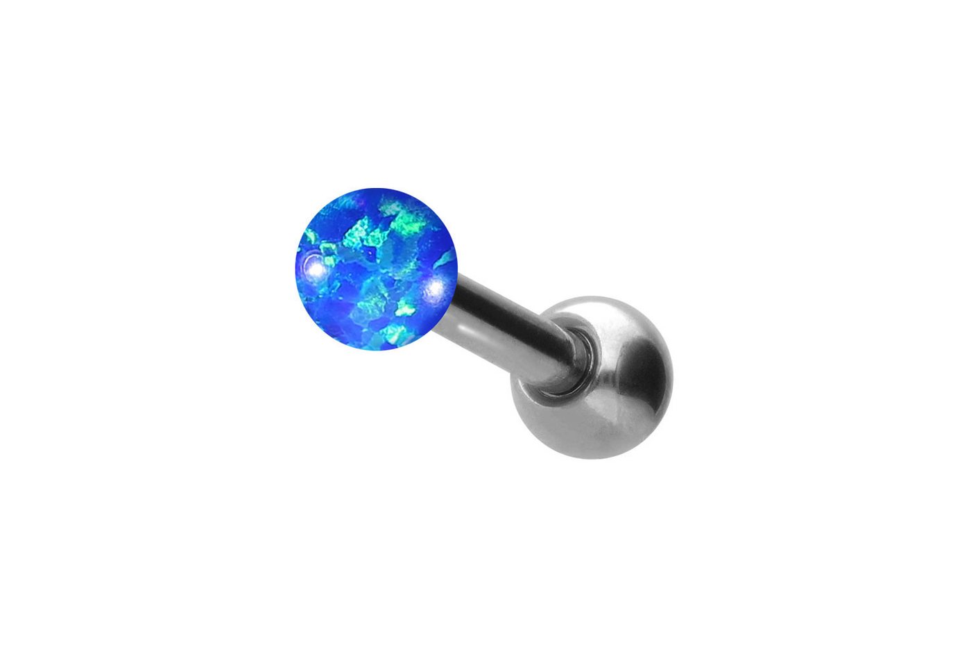 PIERCINGLINE Single-Ohrstecker Chirurgenstahl Ohrpiercing SYNTHETISCHER OPAL (Mini-Barbells / 1 Stk) von PIERCINGLINE