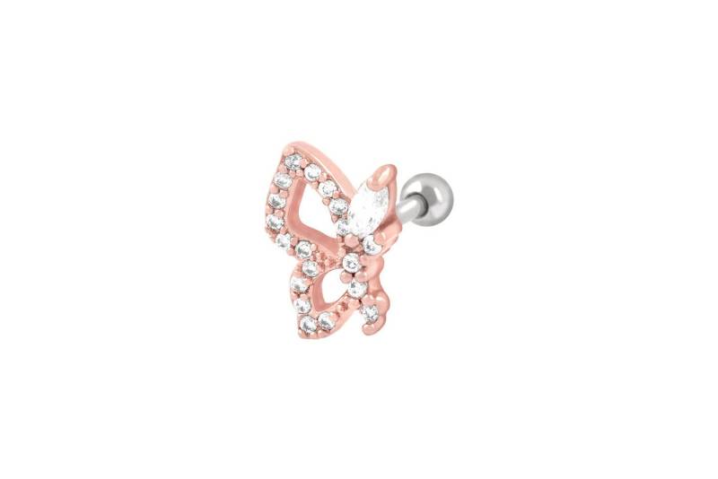 PIERCINGLINE Single-Ohrstecker (Mini-Barbells, Chirurgenstahl Ohrpiercing mit Brass-Design SCHMETTERLING + KRISTALLE) von PIERCINGLINE