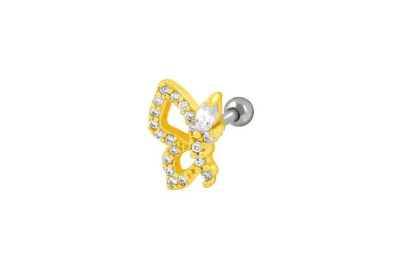 PIERCINGLINE Single-Ohrstecker Chirurgenstahl Ohrpiercing mit Brass-Design SCHMETTERLING + KRISTALLE (Mini-Barbells / 1 Stk) von PIERCINGLINE