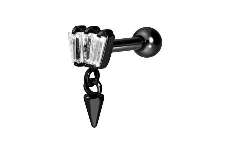 PIERCINGLINE Single-Ohrstecker Titan Ohrpiercing 3 EINGEFASSTE KRISTALLRECHTECKE + SPITZE (Mini-Barbells / 1 Stk) von PIERCINGLINE