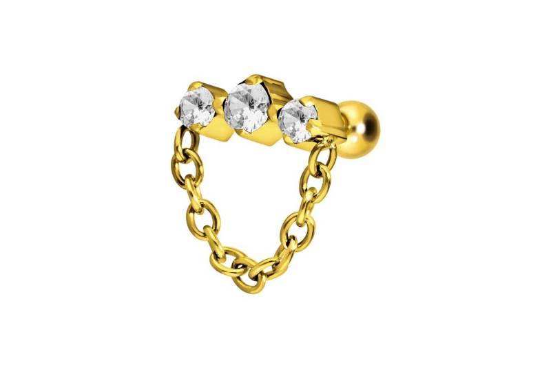 PIERCINGLINE Single-Ohrstecker Titan Ohrpiercing mit Innengewinde 3 EINGEFASSTE KRISTALLE + KETTE (Mini-Barbells / 1 Stk) von PIERCINGLINE