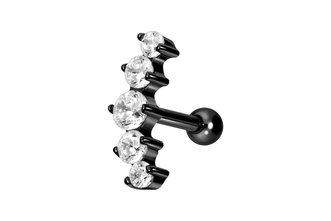 PIERCINGLINE Single-Ohrstecker Titan Ohrpiercing mit Innengewinde 5 EINGEFASSTE KRISTALLE (Mini-Barbells / 1 Stk) von PIERCINGLINE