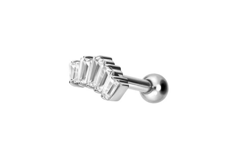 PIERCINGLINE Piercing-Set Titan Ohrpiercing mit Innengewinde 5 EINGEFASSTE KRISTALLRECHTECKE (Mini-Barbells / 1 Stk) von PIERCINGLINE