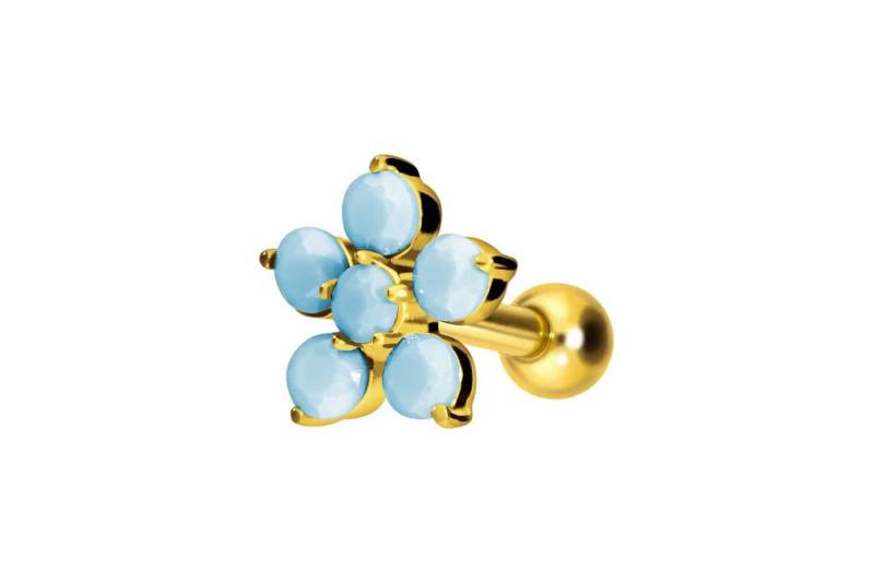 PIERCINGLINE Single-Ohrstecker Titan Ohrpiercing mit Innengewinde BLUME + SYNTHETISCHE TÜRKISE (Mini-Barbells / 1 Stk) von PIERCINGLINE