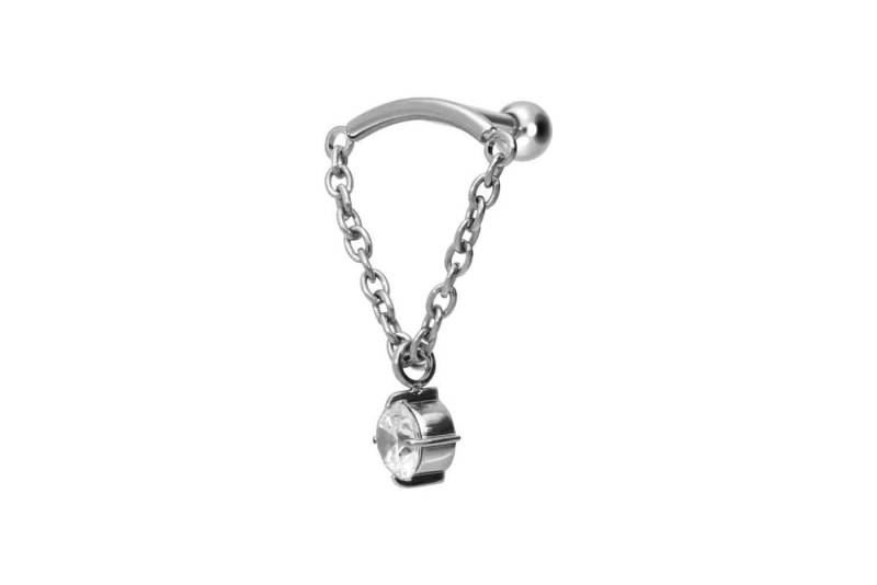 PIERCINGLINE Single-Ohrstecker Titan Ohrpiercing mit Innengewinde BOGEN + KETTE + KRISTALL (Mini-Barbells / 1 Stk) von PIERCINGLINE