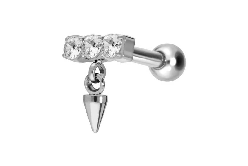 PIERCINGLINE Single-Ohrstecker Titan Ohrpiercing mit Innengewinde KRISTALLBALKEN + SPITZE (Mini-Barbells / 1 Stk) von PIERCINGLINE