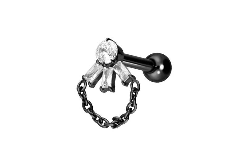 PIERCINGLINE Single-Ohrstecker Titan Ohrpiercing mit Innengewinde LOTUSBLÜTE + KETTE (Mini-Barbells / 1 Stk) von PIERCINGLINE