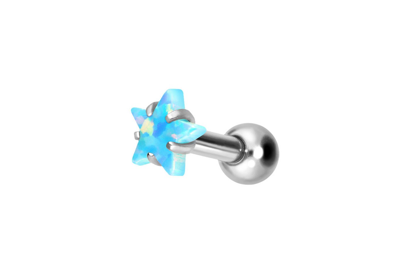 PIERCINGLINE Single-Ohrstecker (Mini-Barbells, Titan Ohrpiercing mit Innengewinde STERN + SYNTHETISCHER OPAL) von PIERCINGLINE