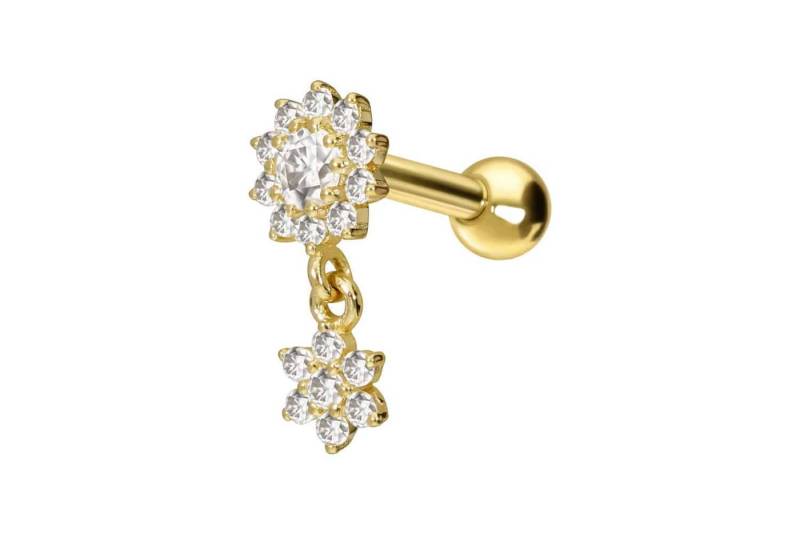 PIERCINGLINE Piercing-Set 14/18 Karat Gold Ohrpiercing 2 MOISSANIT-BLUMEN (Mini-Barbells, 1-tlg) von PIERCINGLINE