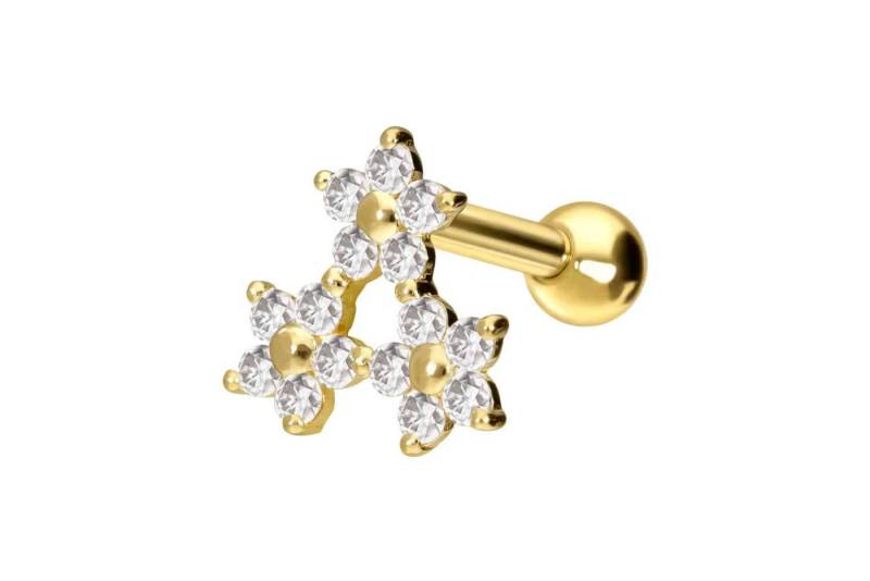 PIERCINGLINE Piercing-Set 14/18 Karat Gold Ohrpiercing 3 MOISSANIT-BLUMEN (Mini-Barbells, 1-tlg) von PIERCINGLINE